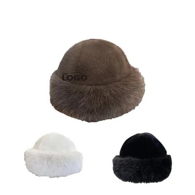 Faux Fur Bucket Hat Fisherman Winter Aussie Cap Mink Furry