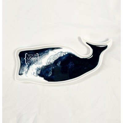 Whale Shaped Ceramic Tray Navy White Metallic