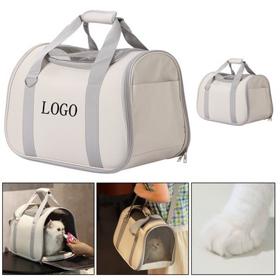 16.5" x 9.4" x 11.8" Beige Pet Carrier Bag with Mesh Panel