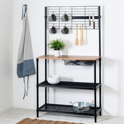 Honey-Can-Do 65" Bakers Rack W/ Cutting Board And Hanging Storage Black