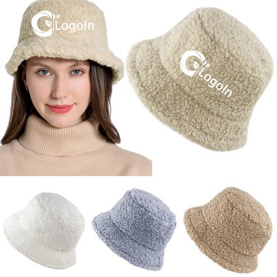 Women Winter Bucket Hat Warm Cloche Faux Fur Fisherman Cap