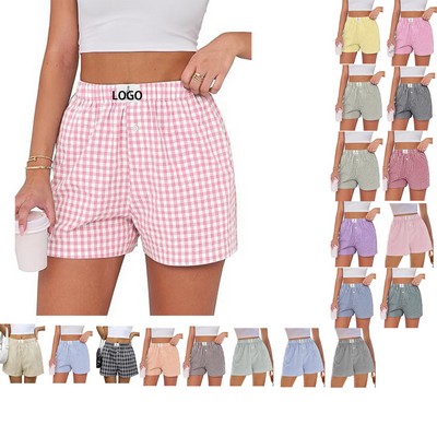 Womens Gingham Boxer Shorts Lounge Sleep Beach Pajama