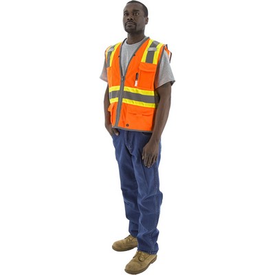 Majestic 75-3226 Hi-Viz Vest w DOT Striping and D-Ring Pass, ANSI 2