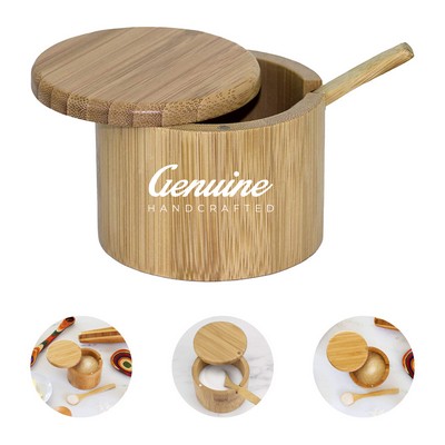 Natural Bamboo Spice Box with Magnetic Swivel Lid & Spoon