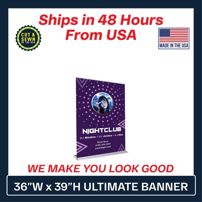 36"W x 39"H Ultimate Retractable Banner Kit (Package)-(No-Curl Hybrid Media) Printed in USA