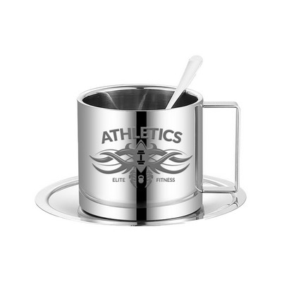 9.5oz Insulated Milk Mug With Spoon Saucer