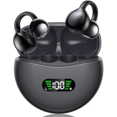 Wireless Earbuds Open Ear Clip On Headphones with LED Digital Display Charging Case