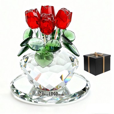 Luxury Faceted Crystal Rose Figurine with Vase for Her