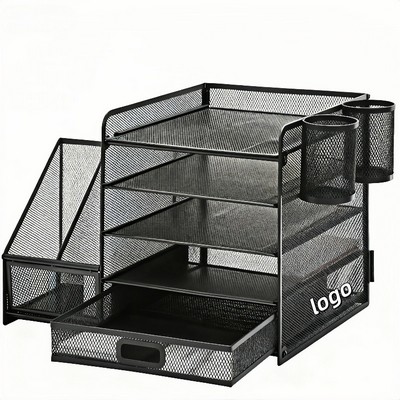 5-Tier Metal Mesh Desk Organizer with Dual Pen Holders