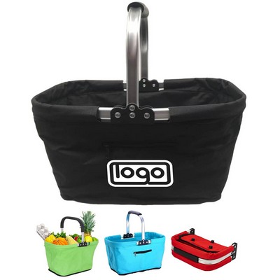 Foldable Aluminum Handle Oxford Shopping Basket