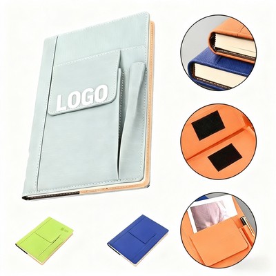 A5 Soft-Touch PU Leather Business Notebook with Pen Holder and Multi-Pocket