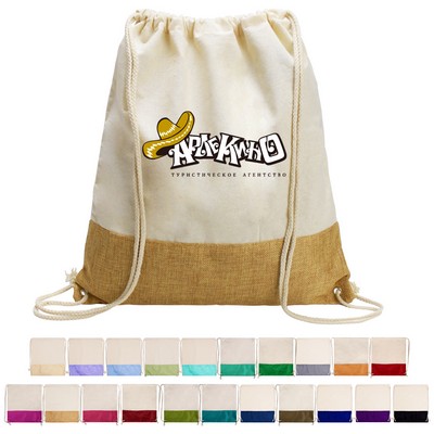 Two-Tone Cotton/Burlap Drawstring Bag