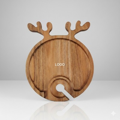 Wooden Serving Tray Wine Glass Holder Christmas Charcuterie Board Steak Fruit Platter
