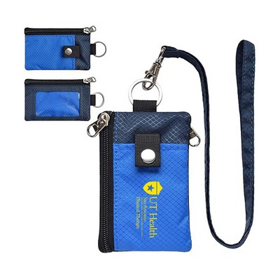 Minimalist RFID Blocking Small Wallet with ID Window,WaterResistant Zip Id Case Wallet with Lanyard