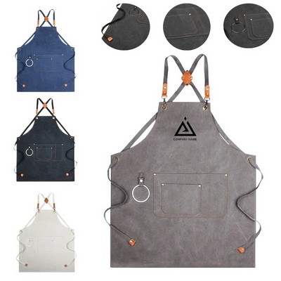 Canvas Chef Apron with Adjustable Straps Metal Loop