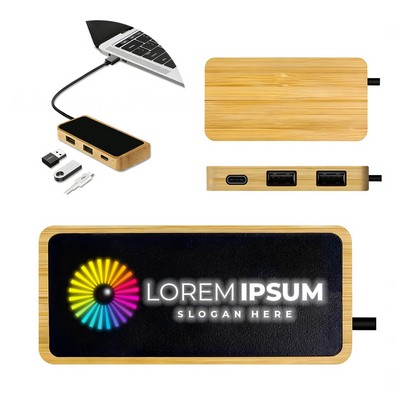Bamboo 3-in-1 USB Hub with Custom RGB LED Logo