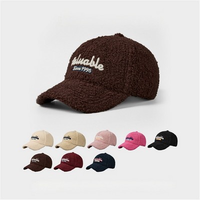 Embroidered Sherpa Fleece Baseball Cap - Winter Teddy Fabric Dad Hat
