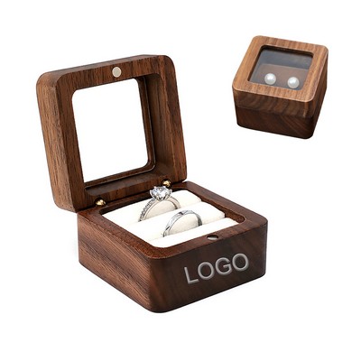 Mini Wooden Ring Holder Jewelry Storage Box with Transparent Cover
