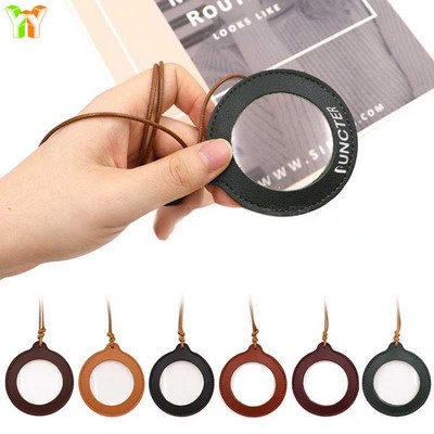3X Vintage Leather Necklace Magnifier W/ Strap