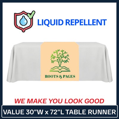 Value 30"W x 72"L Liquid Repellent Table Runner Full Color Print Dye Sublimation (Full Coverage)