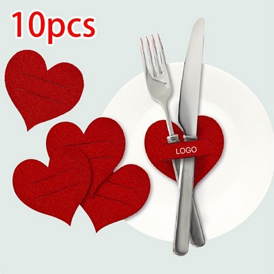 Party Decoration Supplies: 10pcs Felt Heart Cutlery Set Table Mat and Desktop Ornaments