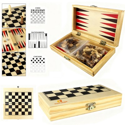 Wooden 3-in-1 Board Game Set