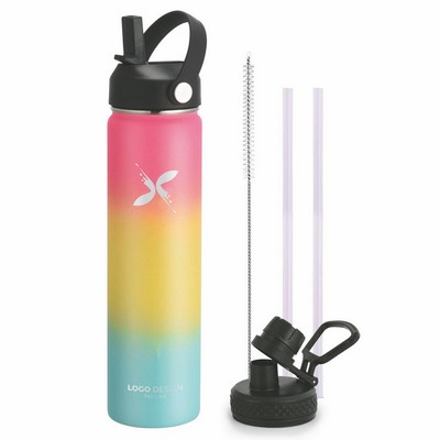 Insulated Water Bottle 24OZ, Wide Mouth 24oz Water Bottle with Straw Lid, Spout Lid, Double Wall