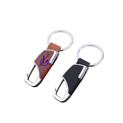 Metal Leather Keychain With Carabiner