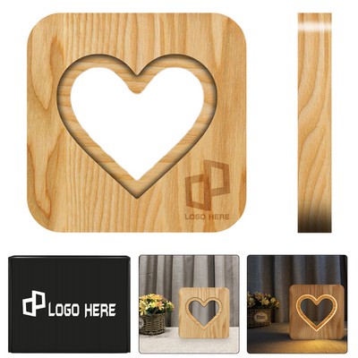 Customizable Wooden Heart-Shaped Led Night Light