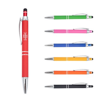 Custom Logo Click Stylus Ballpoint Pen, Metal Aluminum Barrel, Soft-Touch Matte Finish