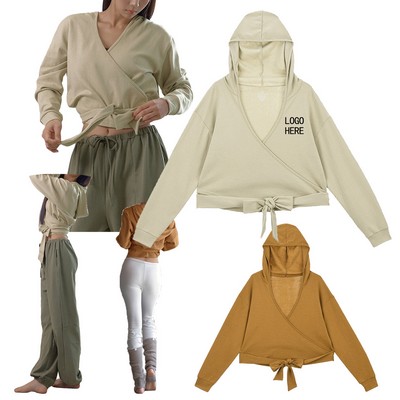 Women's Cropped Hooded Sweatshirt With Elastic Waist