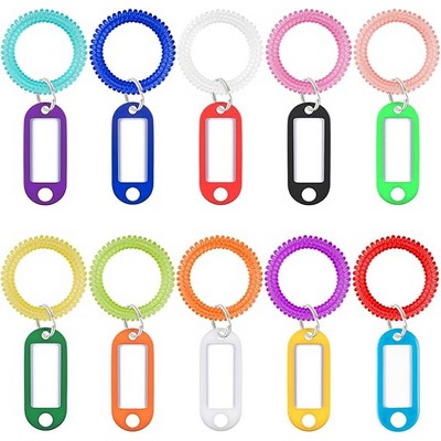 Wrist Spring Spiral Coil Keychains & Key Tag Labels