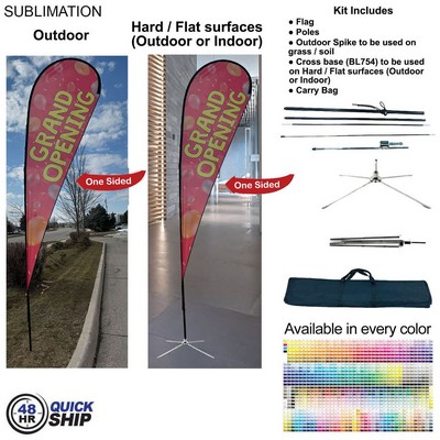 48Hr Quick Ship -16' XL Tear Drop Flag Kit, Full Color Graphics One Side, Outdoor & Indoor Use
