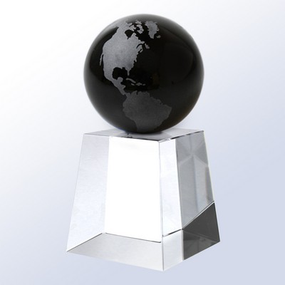 Globe Sphere Crystal Award, Black, 6 1/2"H