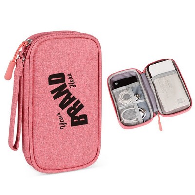 Heathered Fabric Portable Tech Organizer Pouch