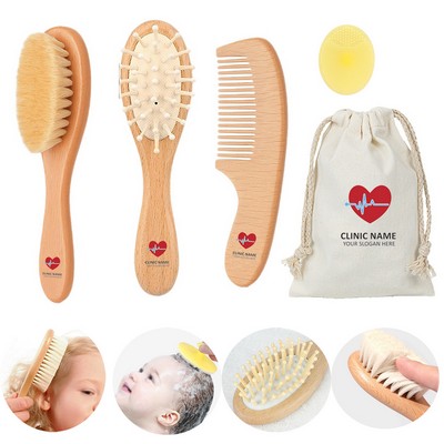 Natural Bamboo Beech Soft Bristles Hairbrush for Baby Gift 4pcs Set