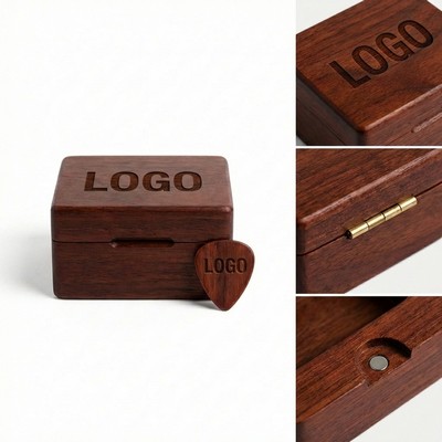 Personalized Natural Wood Guitar Pick Trio & Engraved Storage Case