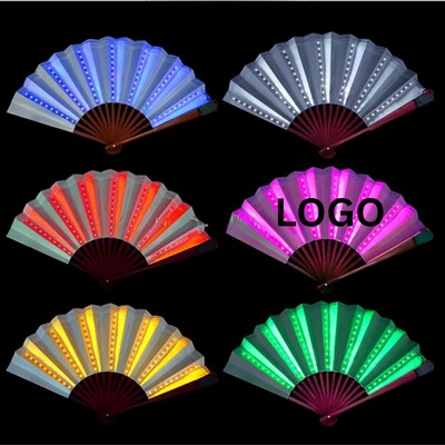 Bamboo Fabric Folding LED Hand Fan