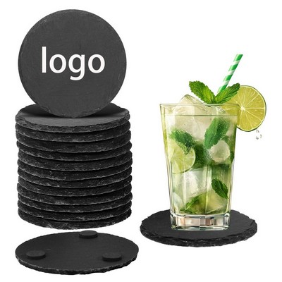 Round Slate Coaster With Black EVA Non-Slip Backing