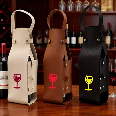 Portable PU Leather Wine Bottle Carrier Tote Bag