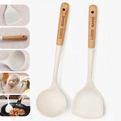 2 Piece Silicone Wooden Handle Cooking Utensil Set