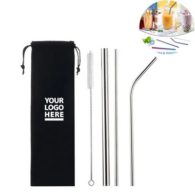 Reusable Stainless Steel Metal Straws With Pouch