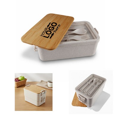 Bamboo Lid Lunch Box Set Stackable Food Container Portable