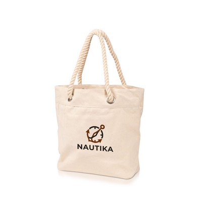 Trendy Canvas Zippered Tote with Rope Handles
