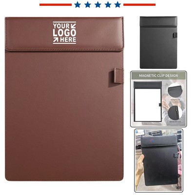 A4 Letter Size PU Leather Clipboard with Pen Loop & Magnetic Clip