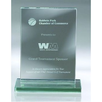Small Jade Glass Vertical Plaque w/ Base Award (6"x4"x½")