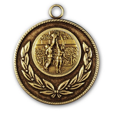 Stock Classic Wreath With Rope Edge 2" Medal- Basketball Female