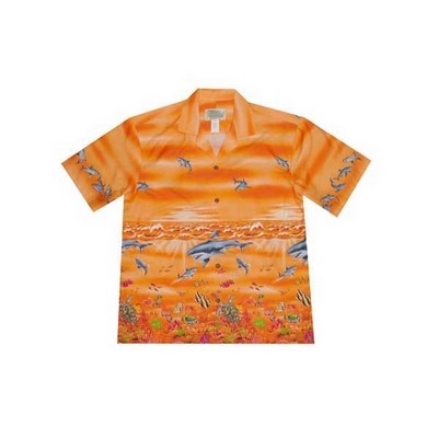 Orange Hawaiian Shirt - 100% Cotton Poplin Tropical Print w/ Coconut Buttons (S - 3XL in-stock)