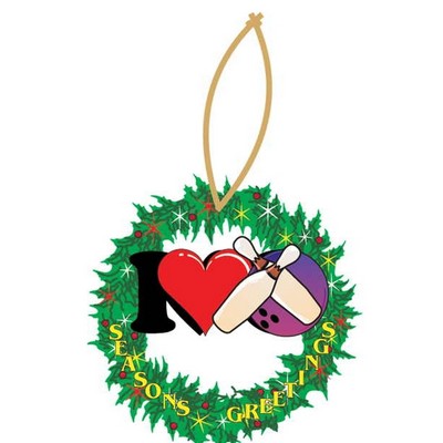 I Love Bowling Promotional Wreath Ornament w/ Black Back (3 Square Inch)