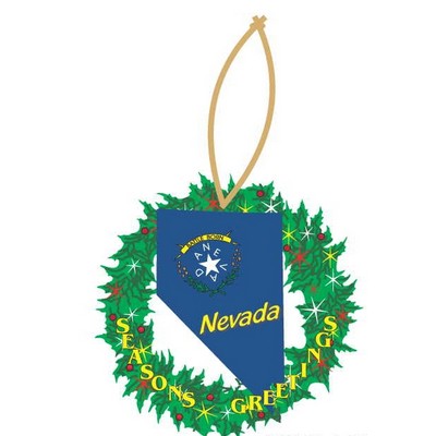 Nevada Battle Born Wreath Ornament w/ Clear Mirrored Back (2 Square Inch)